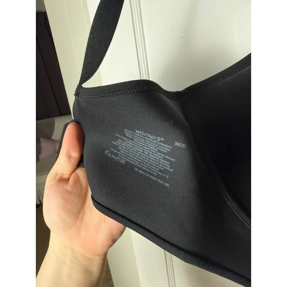 Warner’s Bra 38DD Black Wireless Full Coverage Padded Comfort Support Everyday